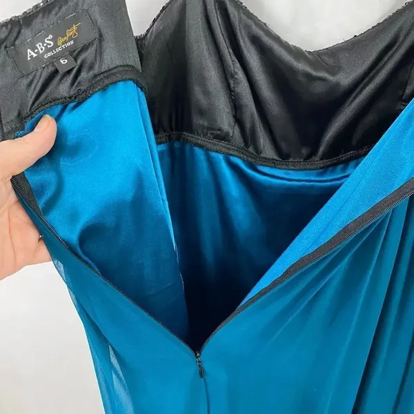 A.B.S. Allen Schwartz Collection Blue Silk Black Sequins Mini Dress Size 6 - Image 4