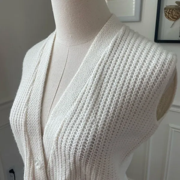 Vintage 60s Glentex Ivory Wide Ribbed Cropped Sweater Vest S - Image 5
