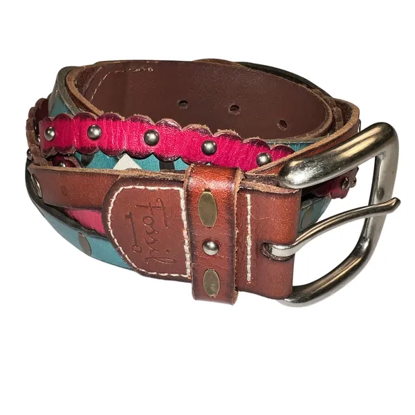 Fossil Leather Braided StuddedTricolor Boho Western Belt Size 32-36 - Image 8