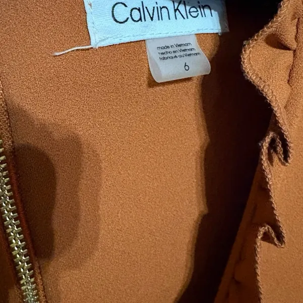 Calvin Klein Brown Ruffle V-Neck Jumpsuit Size 6 - Image 3