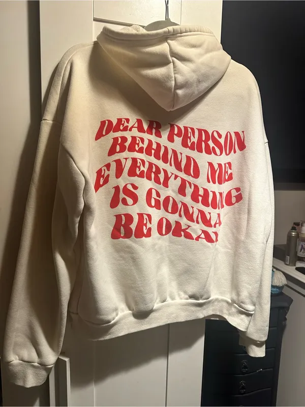 Edikted Everything's Ok Hoodie- Cream+Red - Image 11