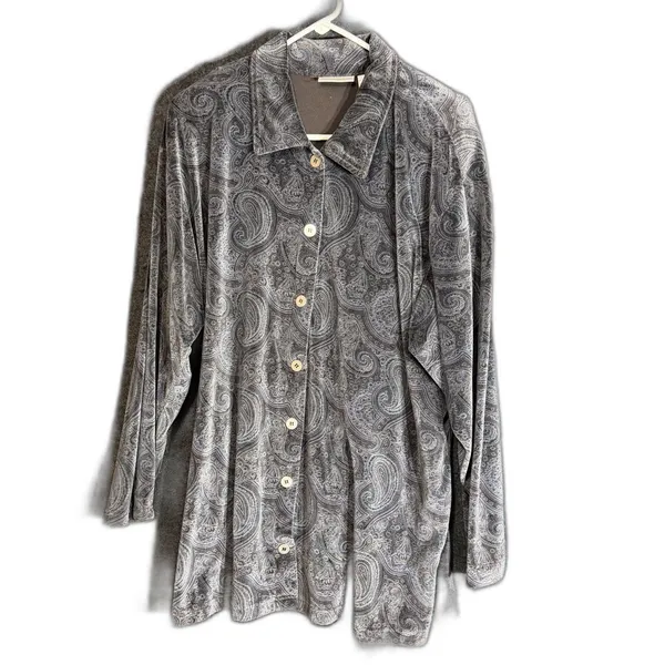Elizabeth by Liz Claiborne Womens Size 2 Paisley Velour Button Front Tunic Top - Image 2