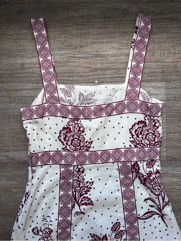 Cottagecore Cotton Linen Block Print Floral Polka Dot Maxi Dress Boho Tulip C. - Image 7