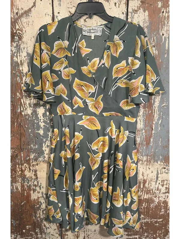 Pink Martini size Large Garden of Love dress Modcloth Green yellow Floral - Image 2
