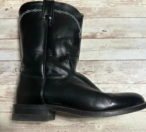 Justin Boots J Diamond L3233 Black Leather Roper Western Boots Women's Size 6.5E - Image 3