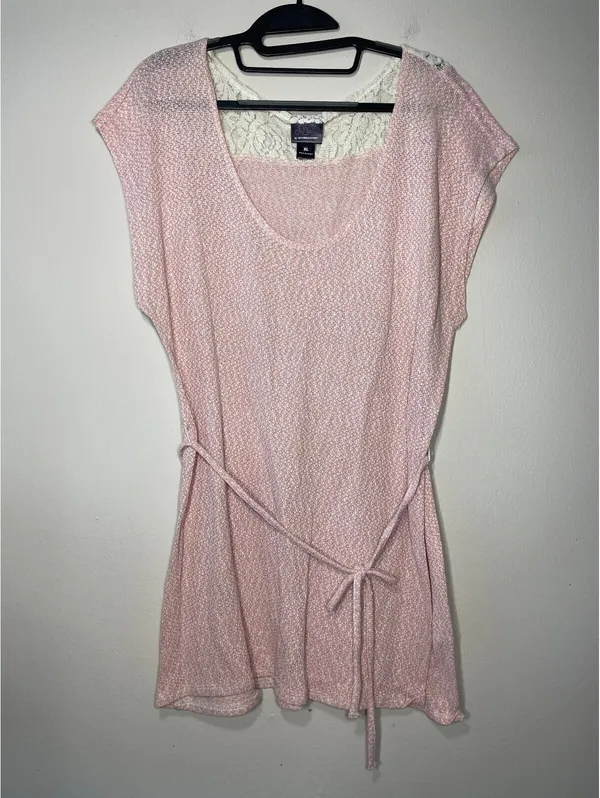 Motherhood Maternity Oh Baby! Maternity Pastel Pink Lace Back Tunic Cozy Coquette - Image 3