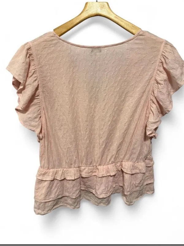Express Pink Flutter Sleeve Ruffle Peplum Blouse V-Neck Boho Top Size xl - Image 7
