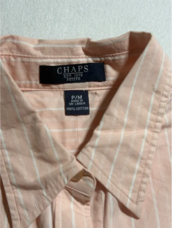 Chaps Petite Pink Striped Button-Up Shirt Size PM - Image 4