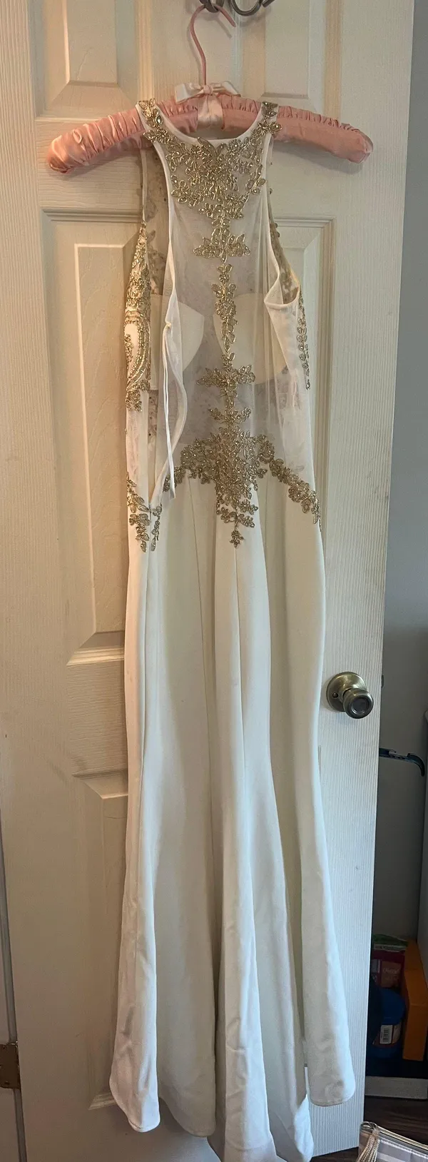 Prom dress white with gold beading. so beautiful! worn once - Image 4