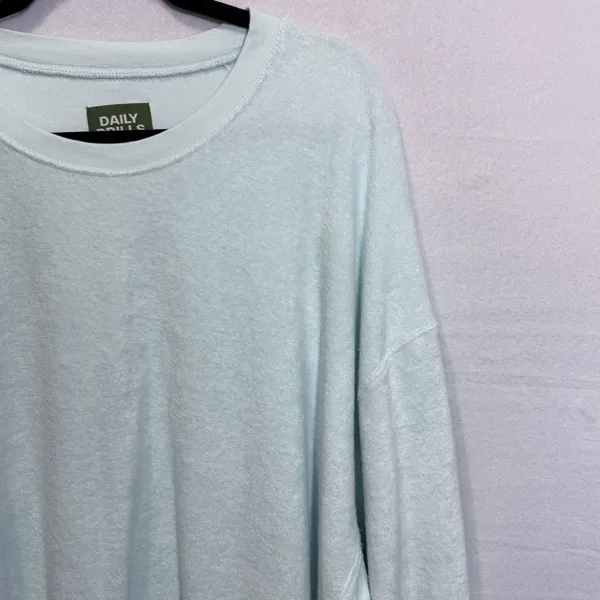 Daily Drills Oversized Crew Neck Terry Cloth Cozy Sweatshirt Surf Green Size M/L - Image 7