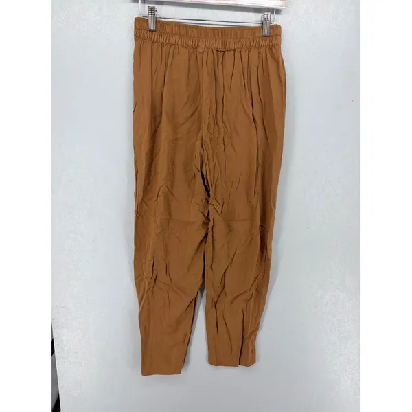 Old Navy Women Pants Playa‎ Taper Brown Cognac Rayon Elastic Waist Small - Image 2