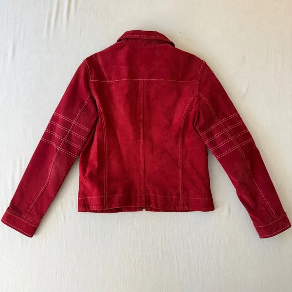 Olly London Moto Suede Zip Front Jacket Women Small Red - Image 3