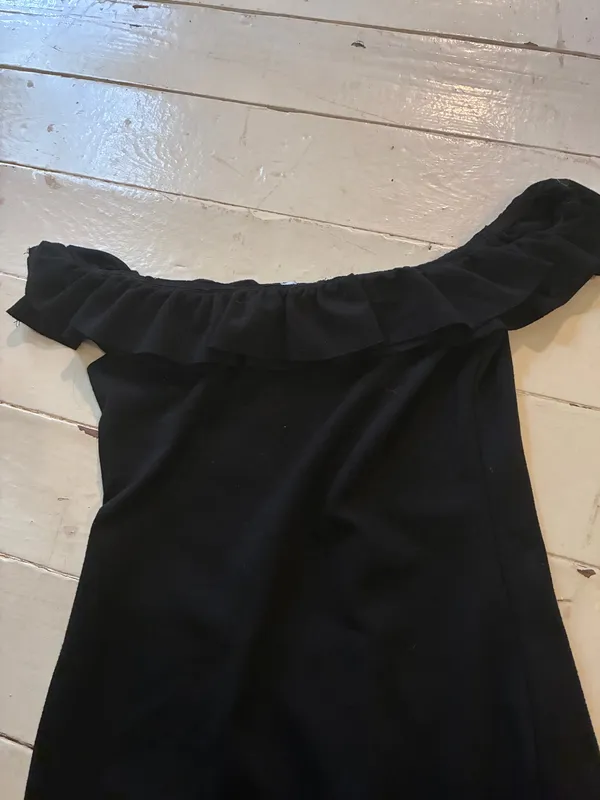 Zara Off Shoulder Ruffle Black Body Con Dress - Image 3
