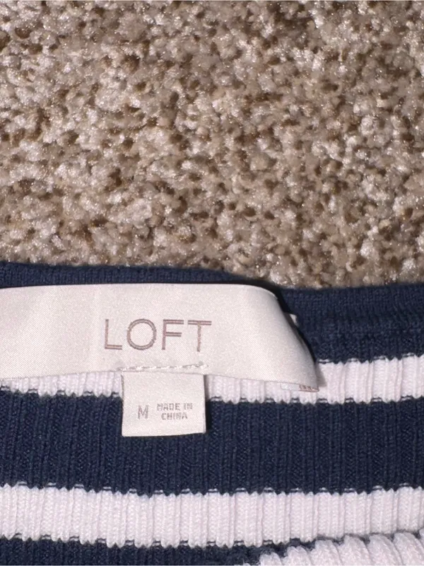 Loft Navy Blue & White Striped Ribbed Tank Top Medium - Image 2