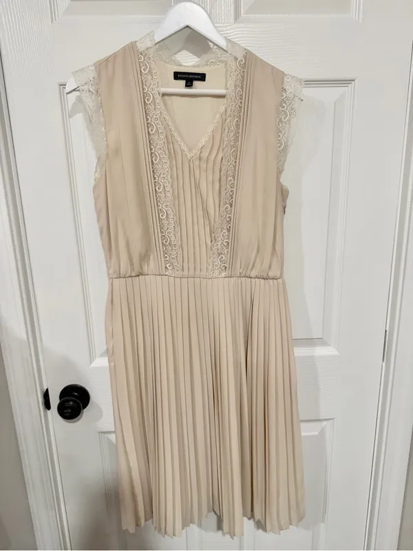 Banana Republic Lace Pleated Midi Dress Cream Romantic Cottagecore Size 6 - Image 8