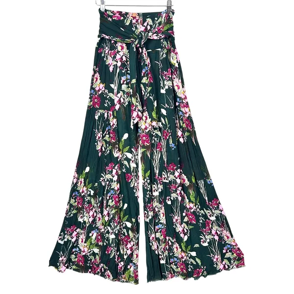 Free People FP One Floral Wide Leg Pants Green Womens Small Boho Gauze Palazzo - Image 3