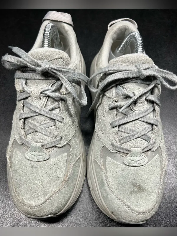Hoka One One Size Men 7.5 Women’s 8.5 Clifton Suede Grey Sneakers - Image 3