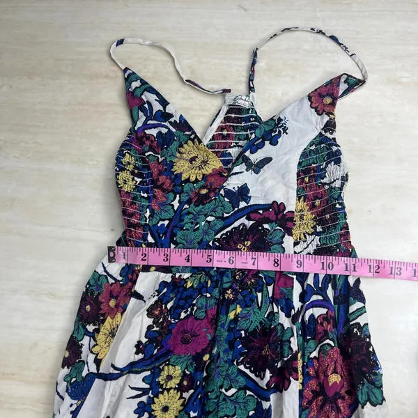 Intimately Free People Floral Butterfly Maxi Dress XS White Blue Smocked Slit - Image 11