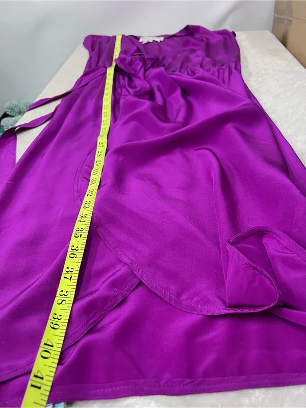 Diane Von Furstenberg Fuchsia Wrap 100% silk Midi Dress size 6 DVF FLAWED - Image 9