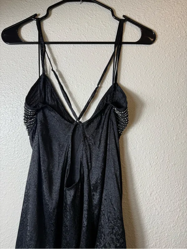Free People Dress People Beaded Slip Mini Dress Black‎ Open Back Jacquard Size L - Image 8