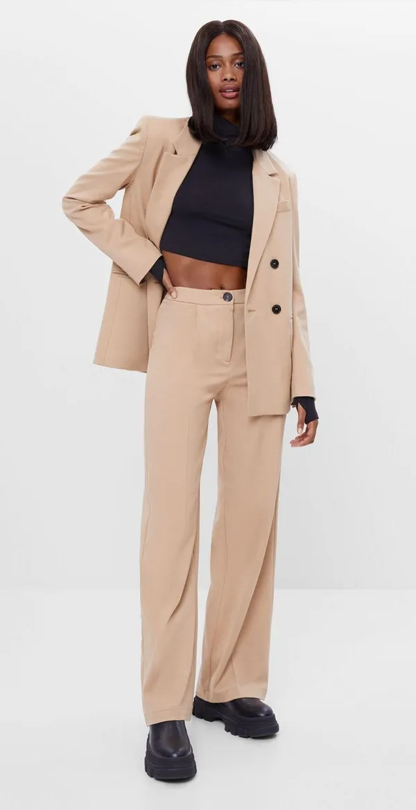 Bershka high waisted beige tan wide leg pants - Image 5