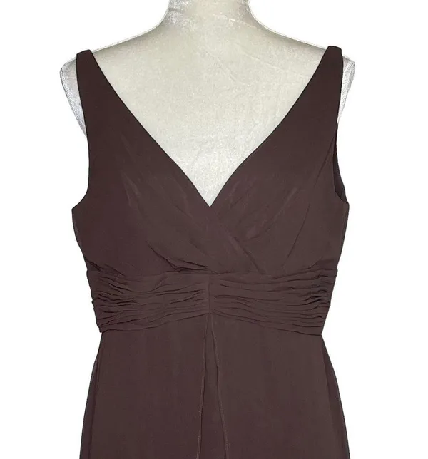 Bill Levkoff Womens Chiffon Special Occasion Dress Size 14 Brown Maxi Sleeveless - Image 2