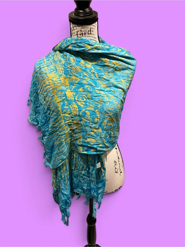 Source Unknown Cute Y2K aqua celestial batik 90s fringe oversized scarf wrap shawl festival - Image 3