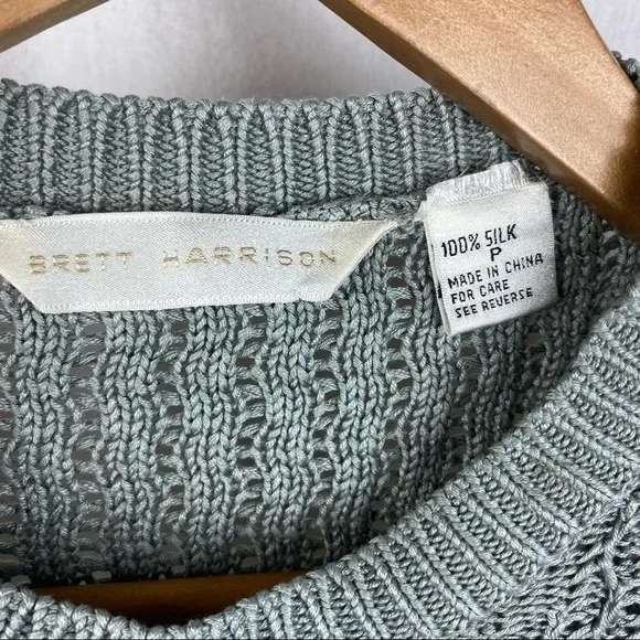 100% Silk Vintage Gray Woven Long Sleeve Sweater by Brett Harrison P S - Image 4