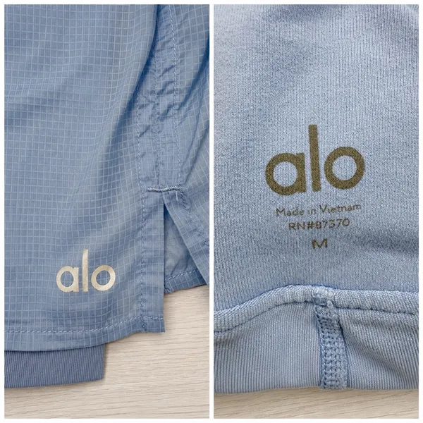 Alo Yoga Women's M Blue High Waist 2-in-1 Grid Mesh Running Shorts - Image 7