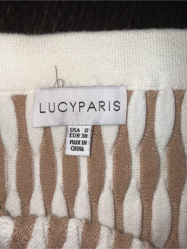Lucy Paris Boho Knit Midi Skirt Stretchy Ribbed Textured Skirt Neutral Size S - Image 6