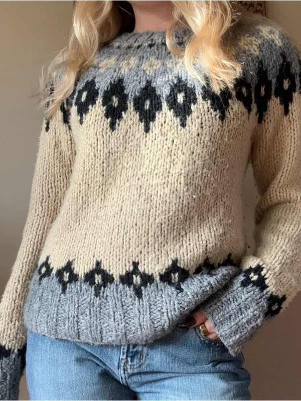 Takeout Fair Isle Chunky Crew Sweater - Cream, Gray & Black - Image 6
