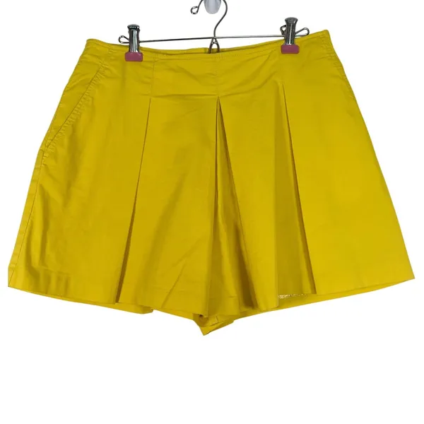 Maeve Anthropologie Yellow‎ Pleated High Waisted Shorts Size 6 Side Zip Cotton - Image 2