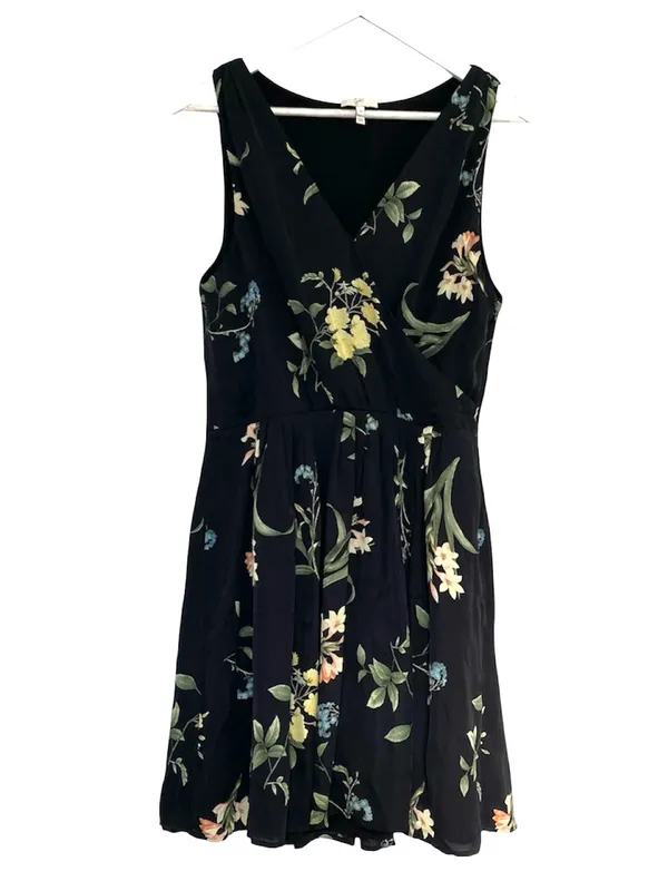 Joie Floral Mini Dress V Neck Black Sleeveless Silk Dress Size Medium - Image 2