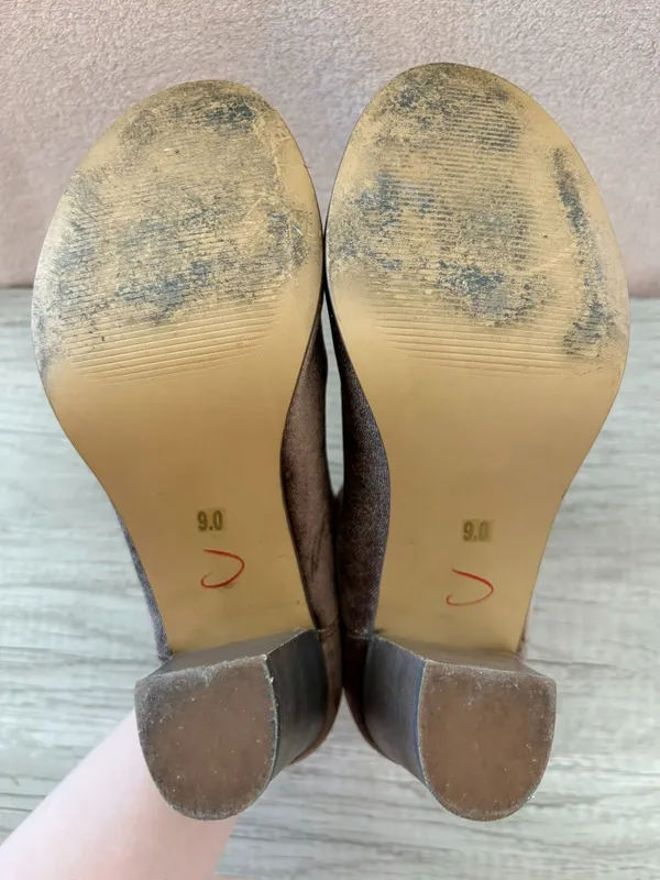 Steve Madden Kaitt Brown Velvet Velour Peep Toe 3.5” Stacked Block Heel 9 - Image 7