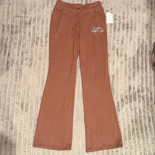 PacSun Womens Flare Sweatpants Brown Pacific Sunwear Graphic Small NWT - Image 2