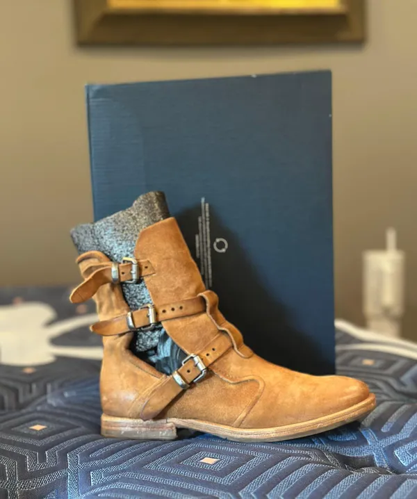 Tan, Suede Zarek Moto Boot, Size 37 - Image 7