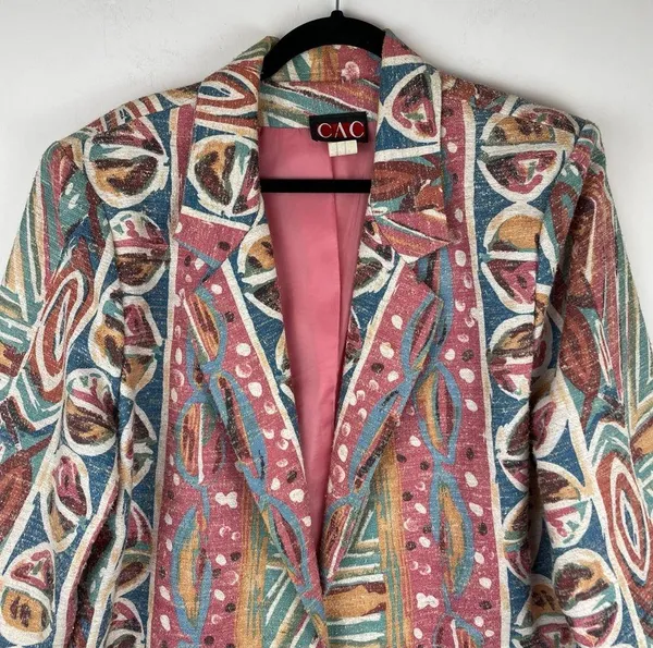 Vintage 80s 90s Pastel Retro Funky Blazer Jacket Sz 16 Boho Aztec Western - Image 3