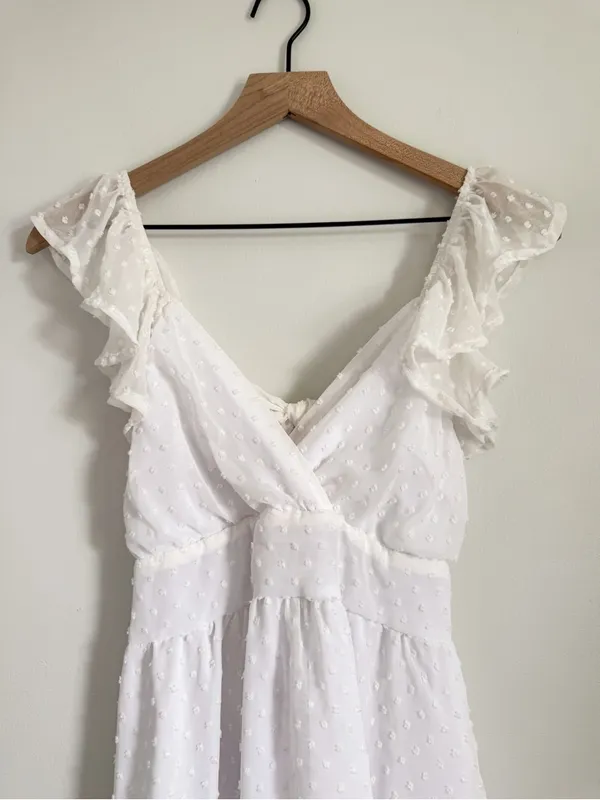 Altar'd State Kristin Clip Dot White Ruffled Mini Dress Size Medium - Image 6