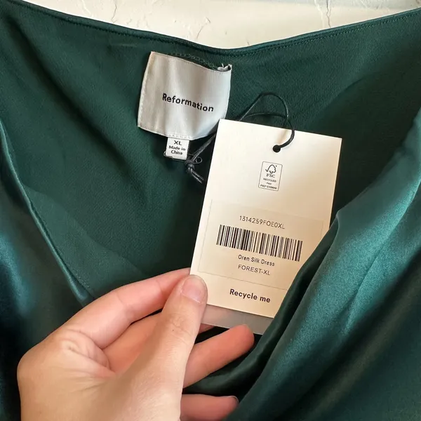 Reformation | NWT Oren 100% Silk Maxi Dress with Scarf in Forest Green | XL - Image 9