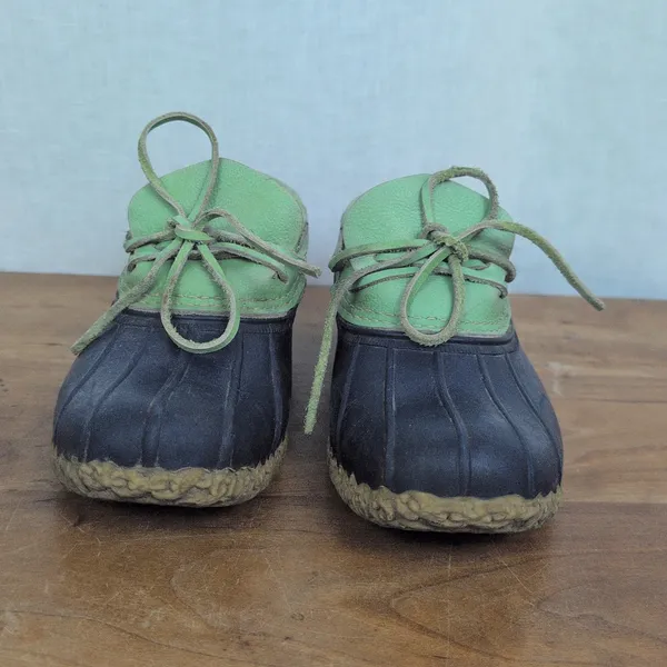 LL Bean Women's Bean Boots, Rubber Mocs with Leather Green Uppers 7M - Image 7