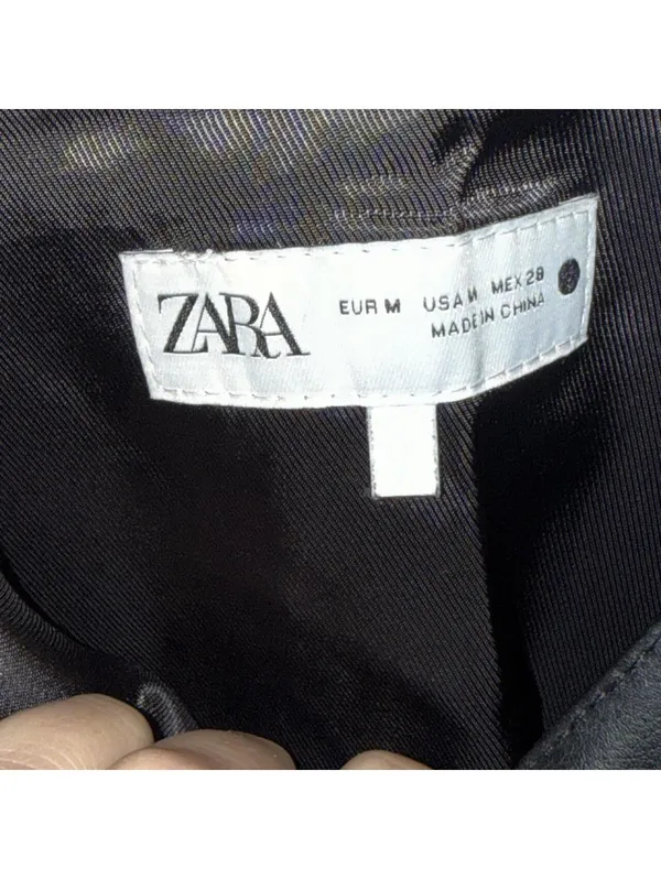 Zara black faux-leather silver beaded and embroidered floral appliqués - Image 4