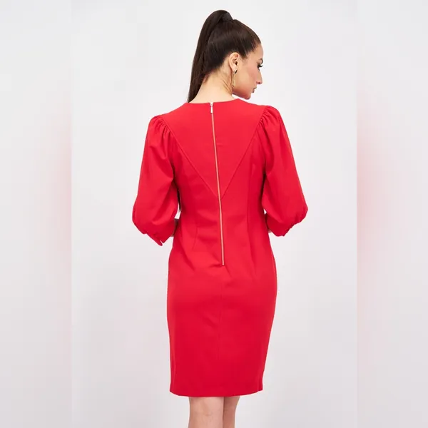 Calvin Klein Puff Sleeve Sheath Dress 3/4 Long‎ Sleeves Red NEW Size 2 - Image 2