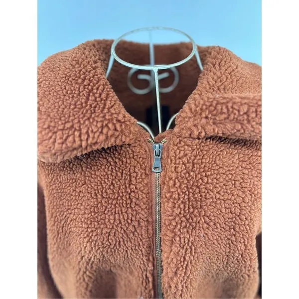 Anthropologie Elodie Faux Sherpa Teddy Coat Oversized Rust Size Medium Pockets - Image 9