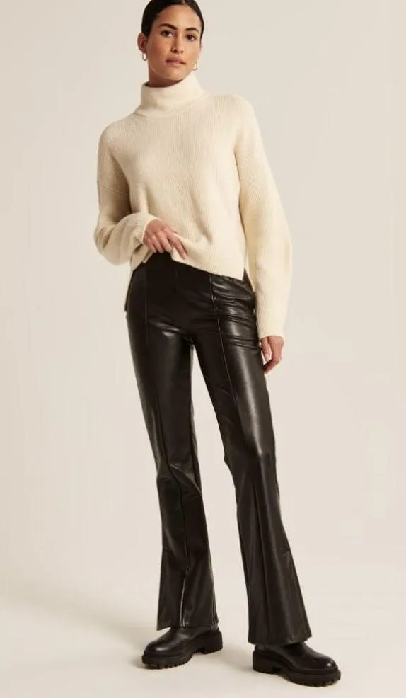 Abercrombie Split-Hem Vegan Leather Slim Flare Pants - Image 2