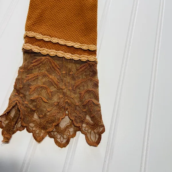 Free People Vintage Crafty Cuff Thermal Top Yellow Gold Rust Lace Cuffs‎ - Image 3