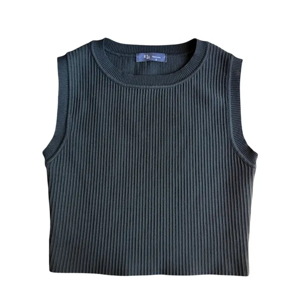 KLD Black Ribbed Knit Cropped Tank Top Small Made USA - Image 7