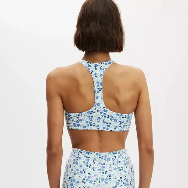 Ultra soft Blue and white Floral Racerback plunge Sports Bra never worn - Image 3
