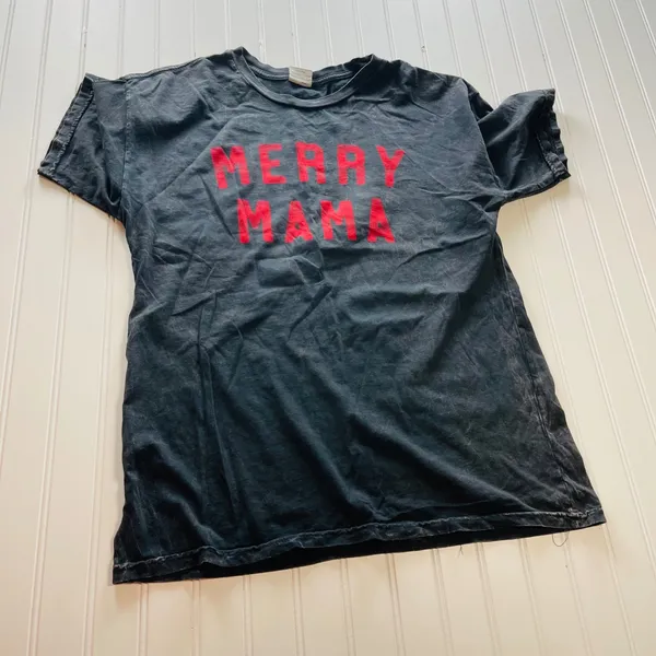 Oat Collective Merry‎ Mama Graphic T-Shirt Mineral Wash Charcoal Gray Red Large - Image 2
