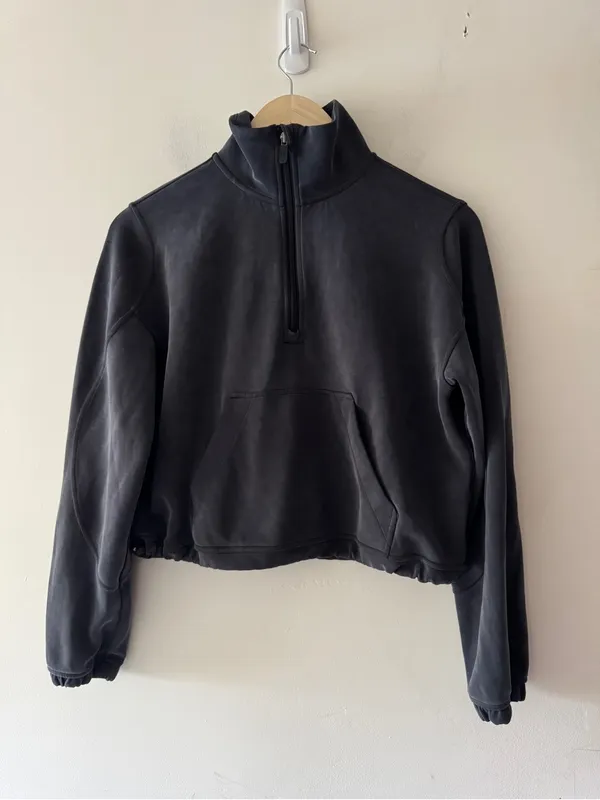 Lululemon Black Brushed Softstreme Half Zip Pullover Size 4 Square Dot - Image 2