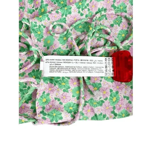 Zara Pink Green Floral Satin Halter‎ Spaghetti Strap Crop Top Size Small - Image 6